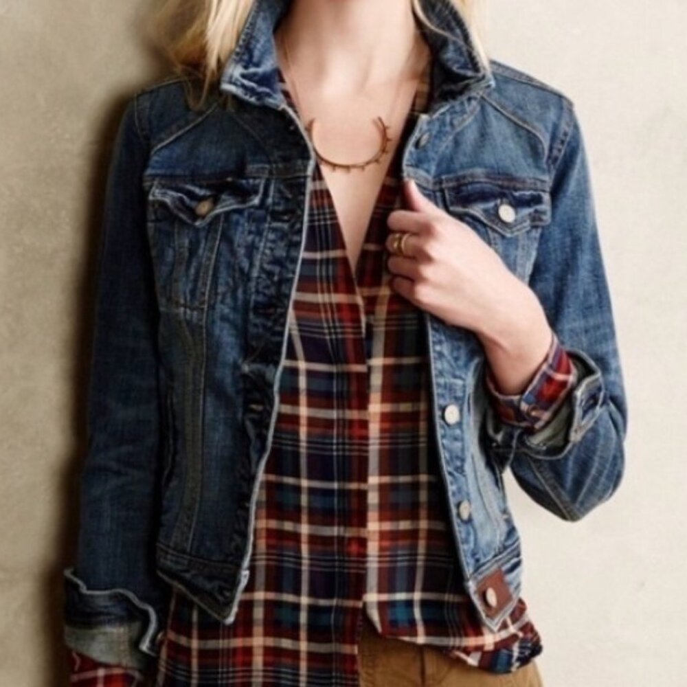 Pilcro and the Letterpress Anthropologie Denim Jacket Medium Wash Blue Small